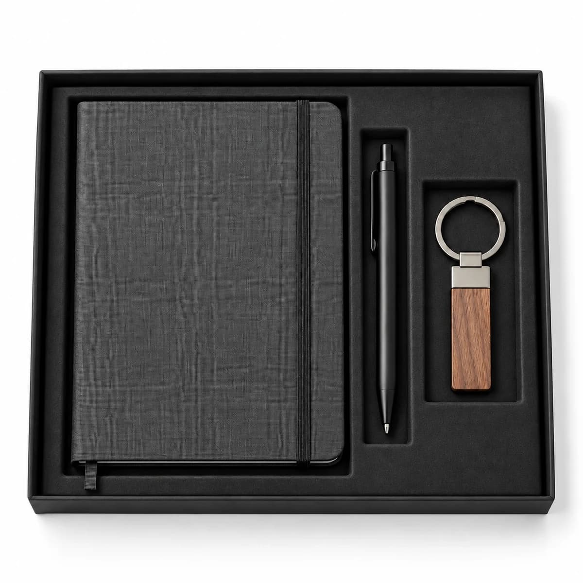 Kit quaderno, penna e portachiavi naturale