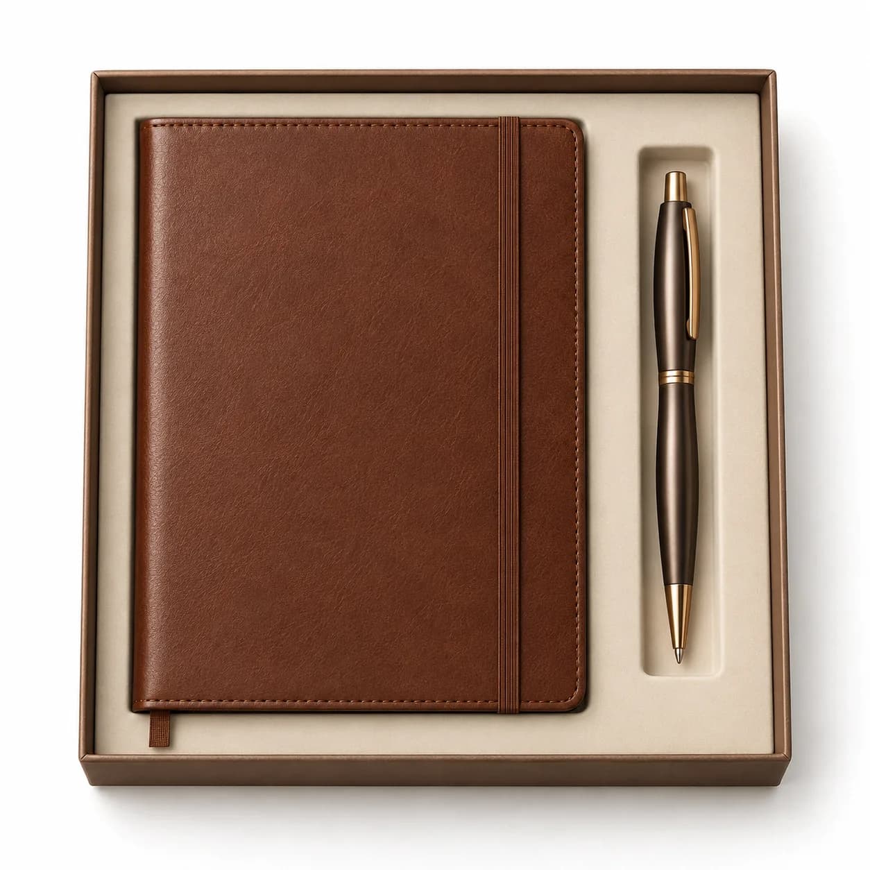 Kit agenda e penna marrone