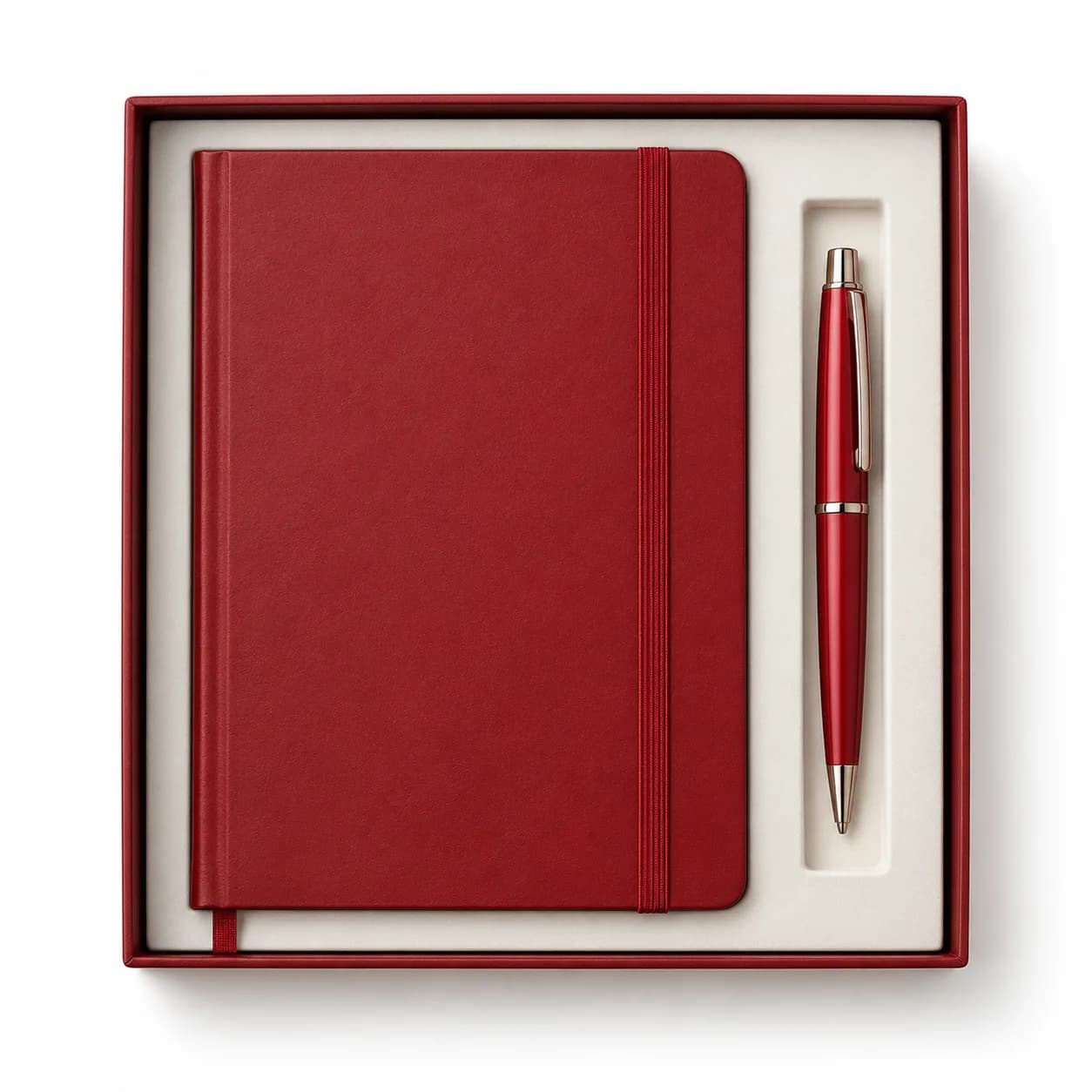 Duo quaderno rosso con elastico e penna